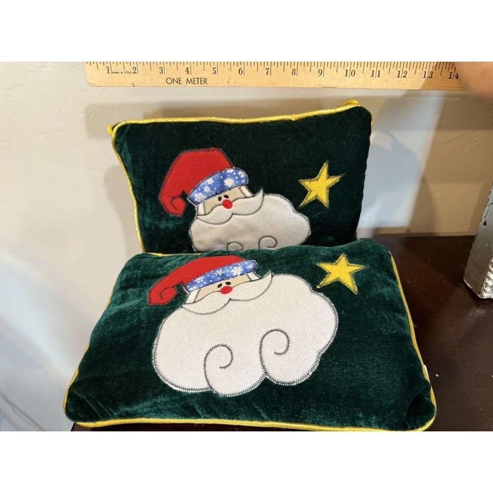 Set Of 2 Christmas Holiday Santa Pillows with Gold Rope Finish ~ 6.6 x 10